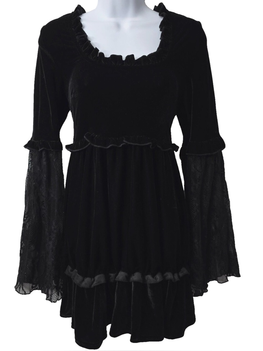Killstar Prudence Black Velvet Goth Lace Bell Sleeves Oversized Dress XL NWT - Picture 2 of 15